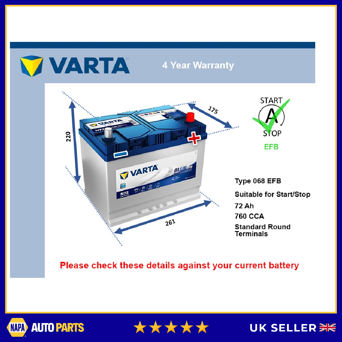 Varta EFB Car Battery 572501076D842 [PM1843217]