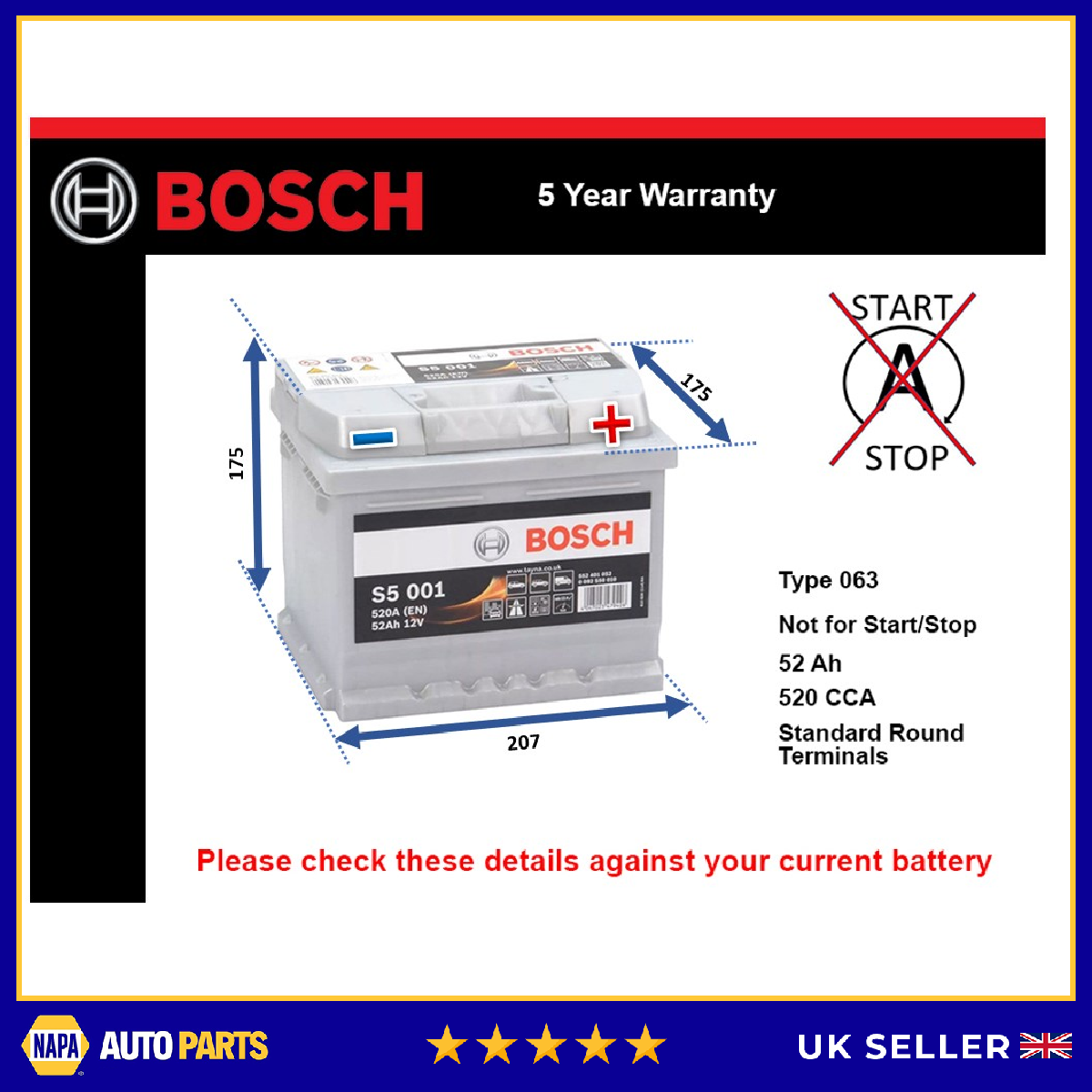 Bosch Car Battery 0092S50010 [PM360762]