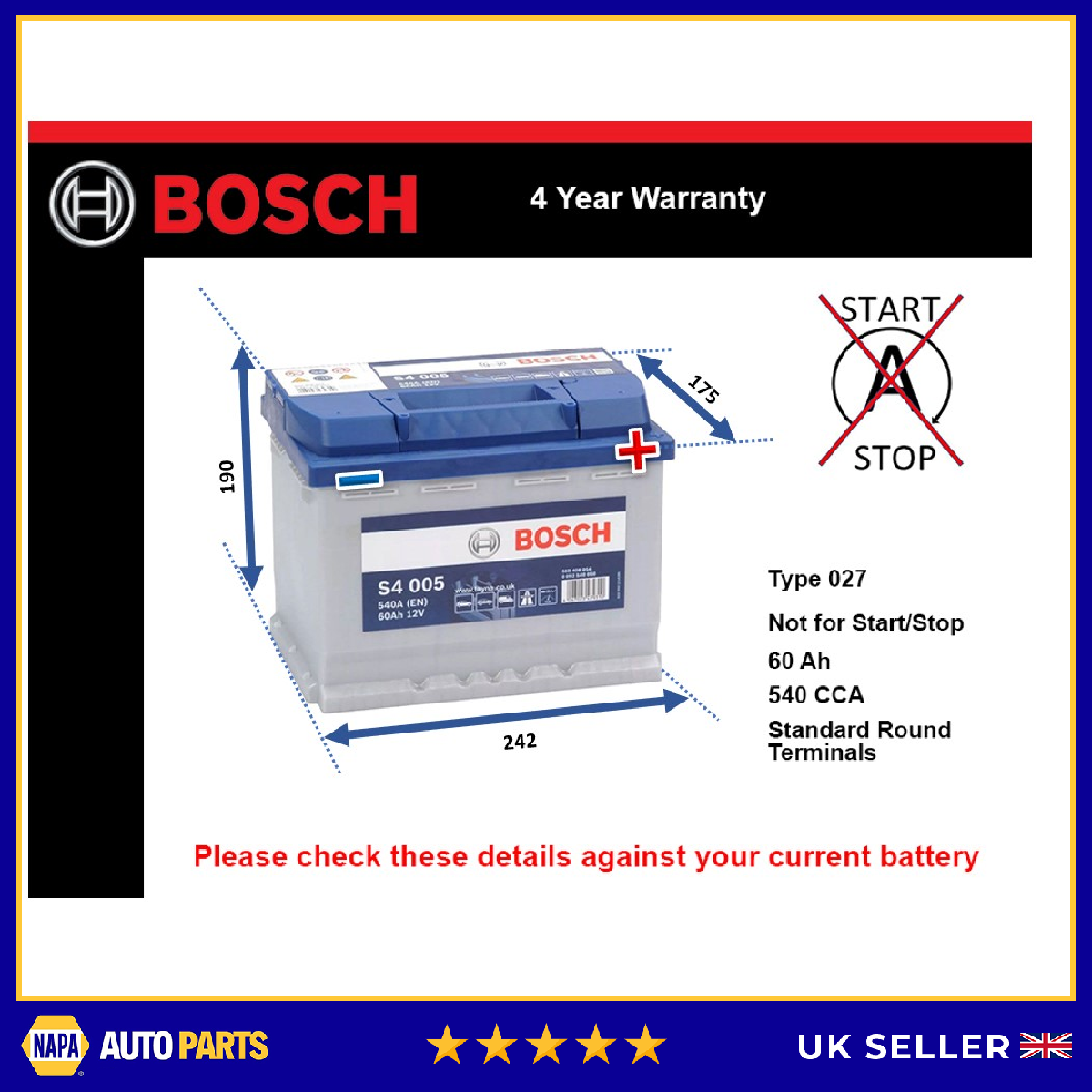 Bosch Car Battery 0092S40050 [PM358697]