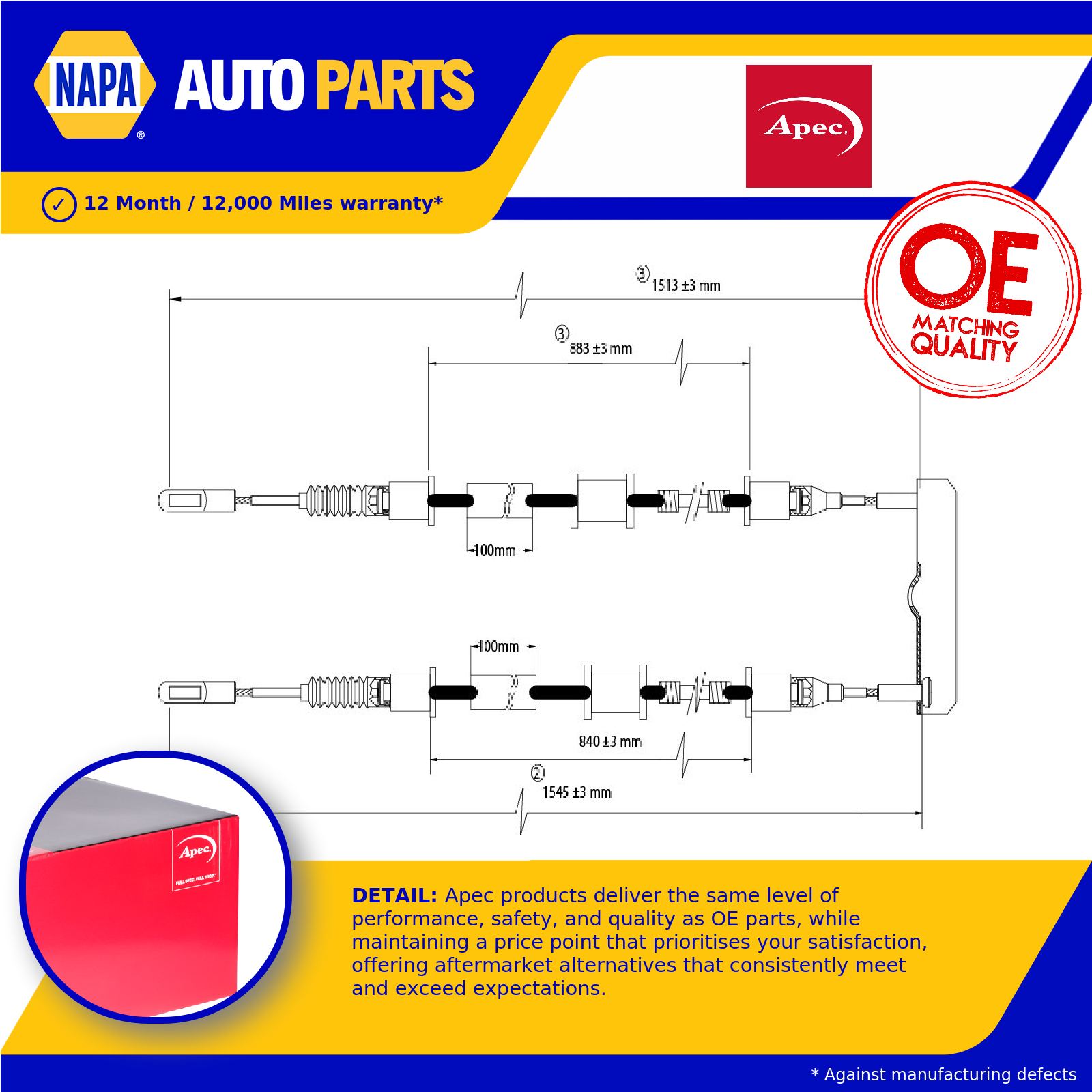 Apec Handbrake Cable Rear Left or Right CAB1483 [PM1841874]