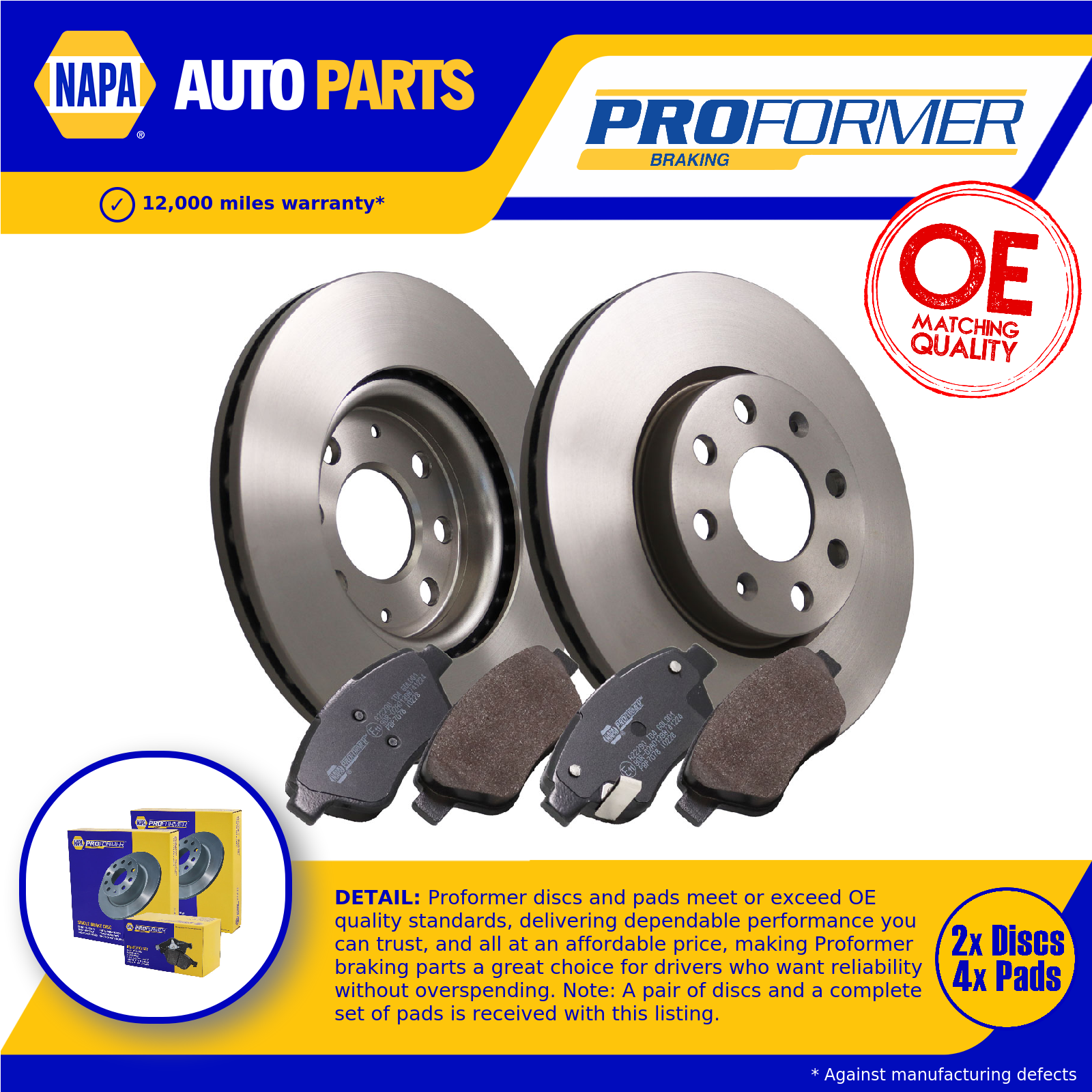 Proformer 2x Vented Brake Discs and Pads Front PBD8166+PBP7078 [PM2599735]