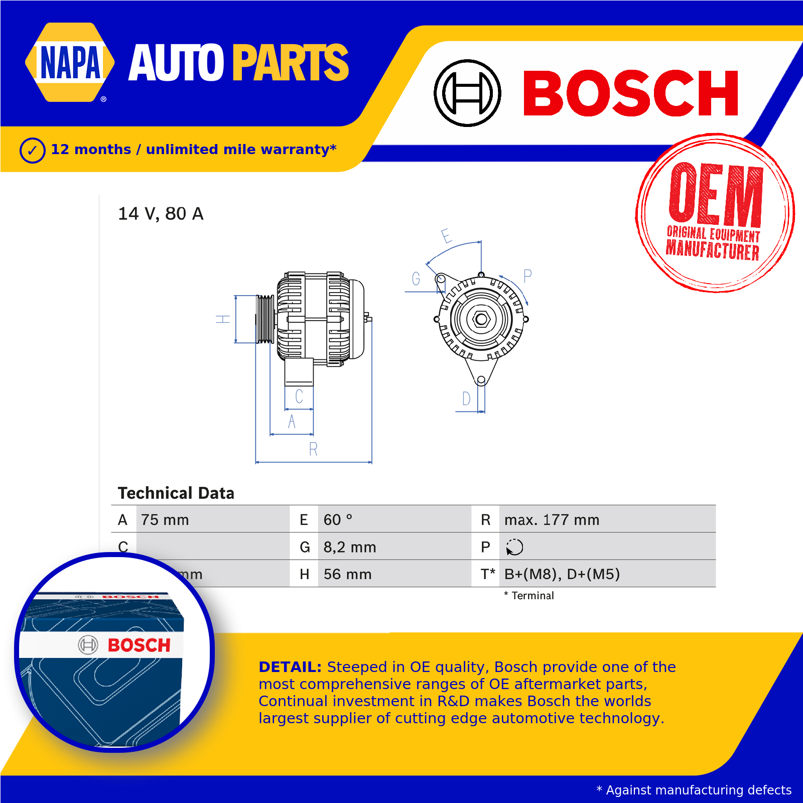 Bosch Alternator 0986038771 [PM249600]