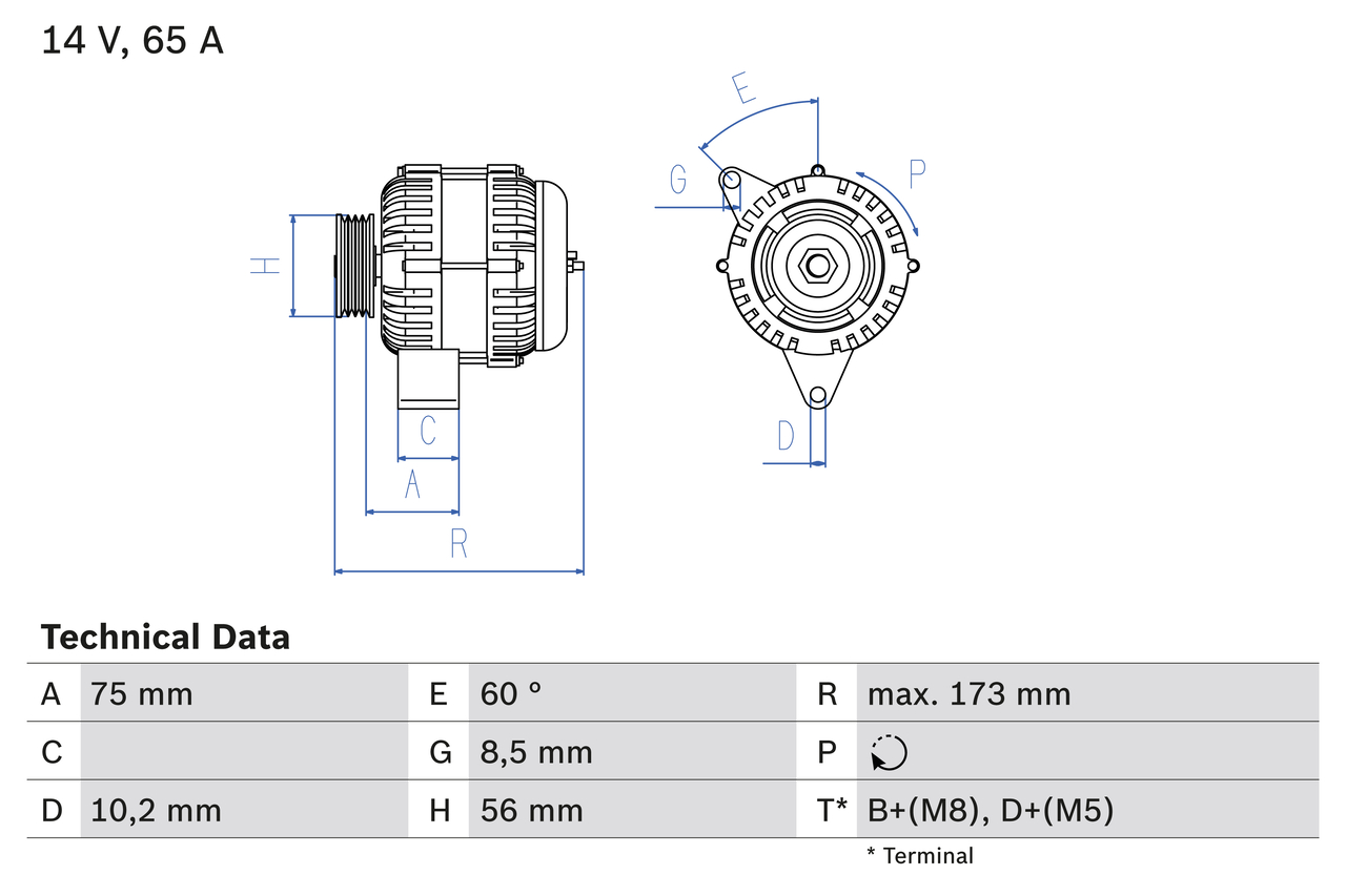 Alternator fits CITROEN XSARA N0, N1, N2 1.4 97 to 00 KFX(TU3JP) Bosch 57051J - Picture 2 of 7