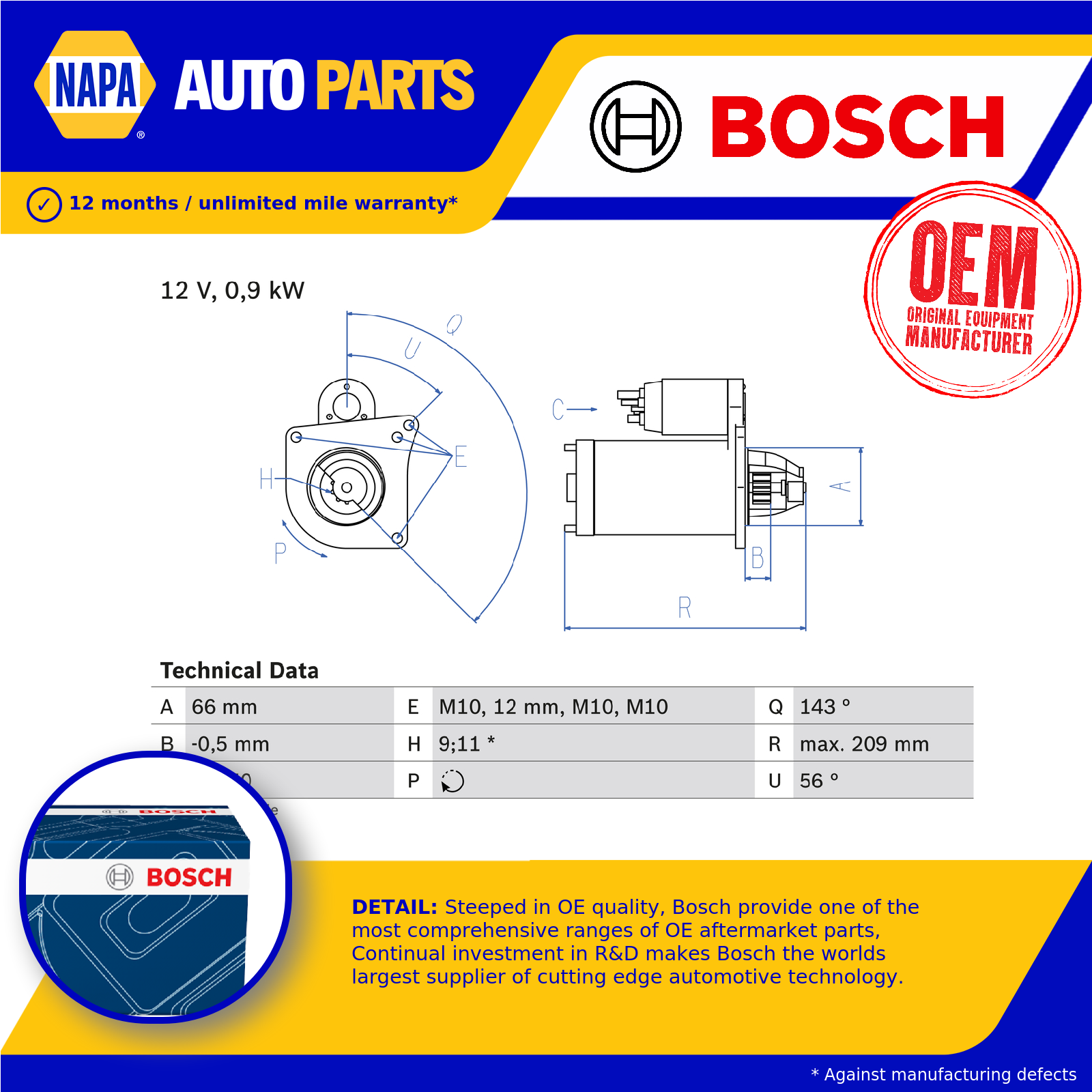 Bosch Starter Motor 0986018860 [PM343623]