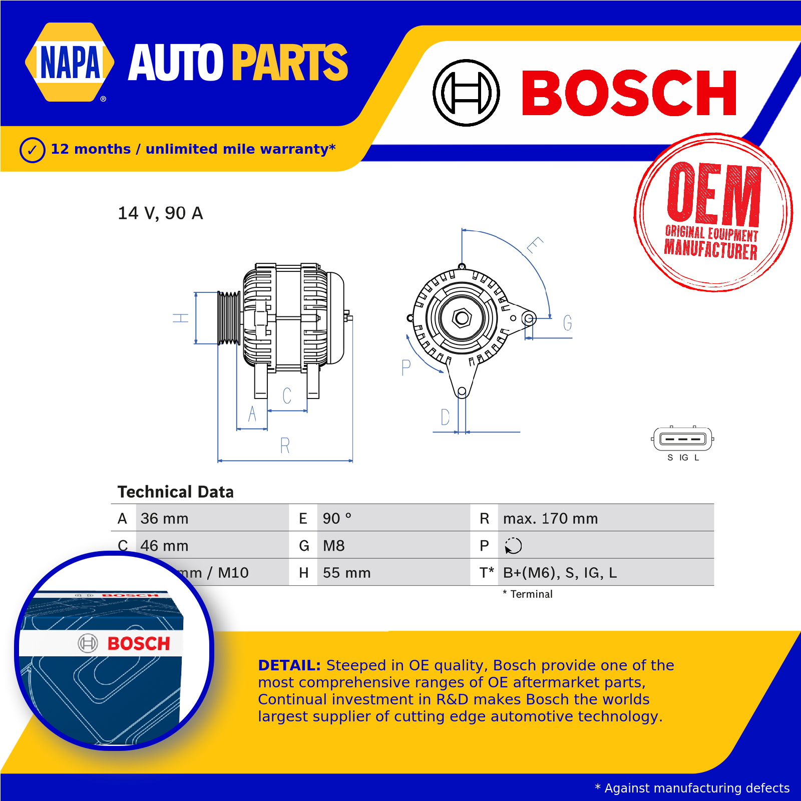 Bosch Alternator 0986082770 [PM877567]