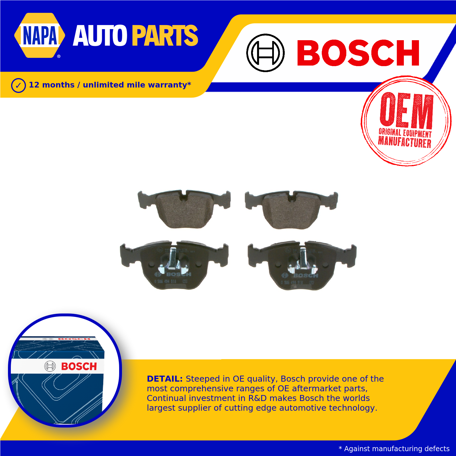 Bosch Brake Pads Set Rear 0986494918 [PM1836741]