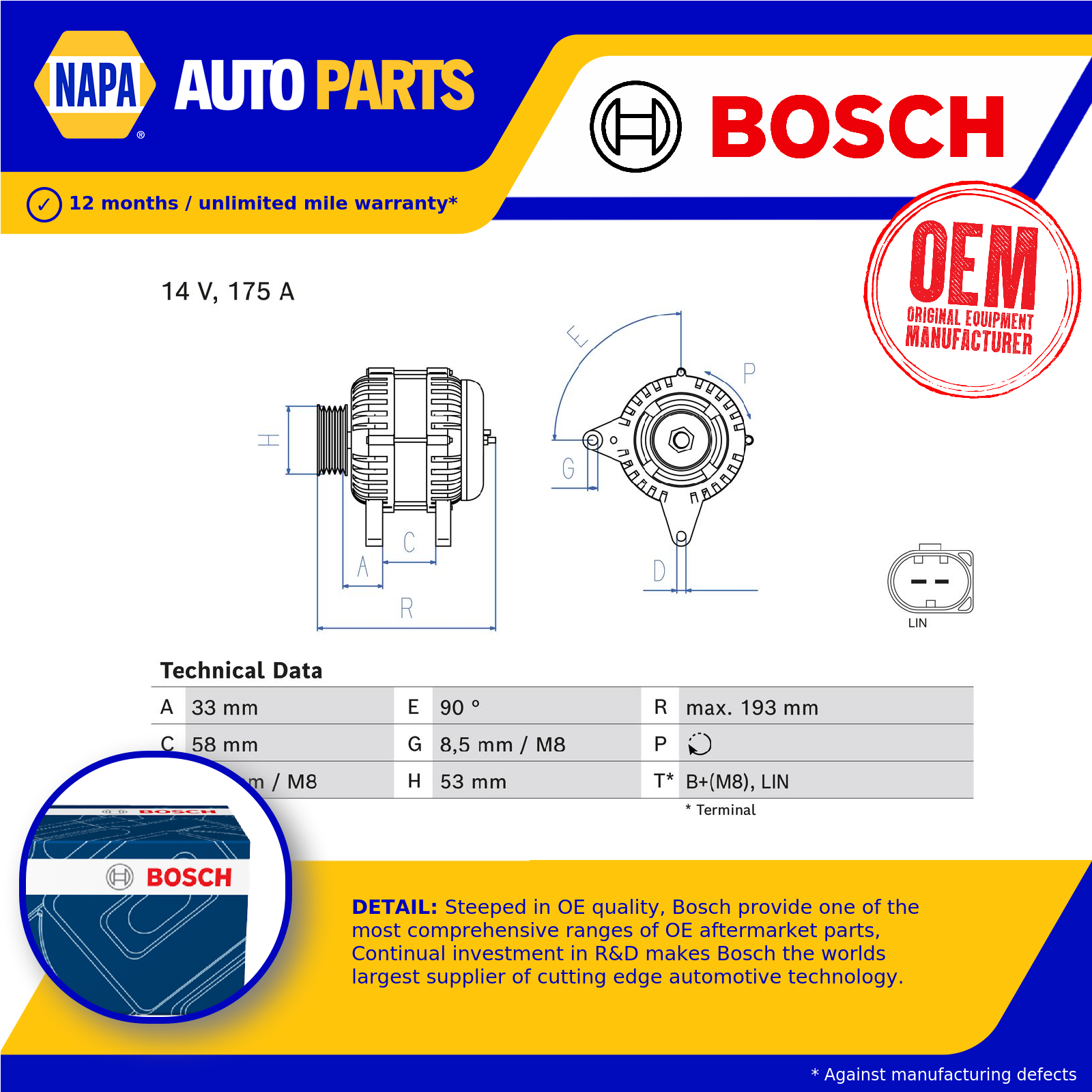 Bosch Alternator 0986081850 [PM1859974]