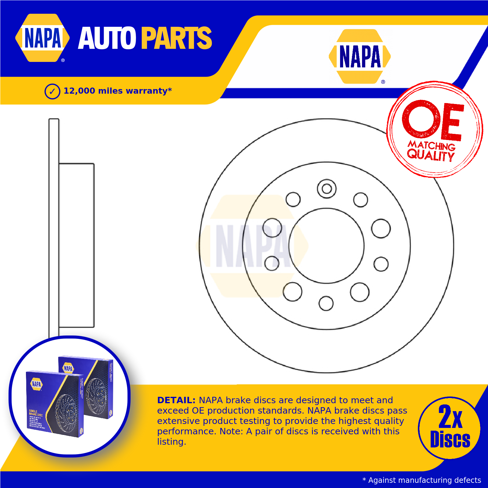 NAPA 2x Brake Discs Pair Solid Rear NBD5612 [PM2137745]