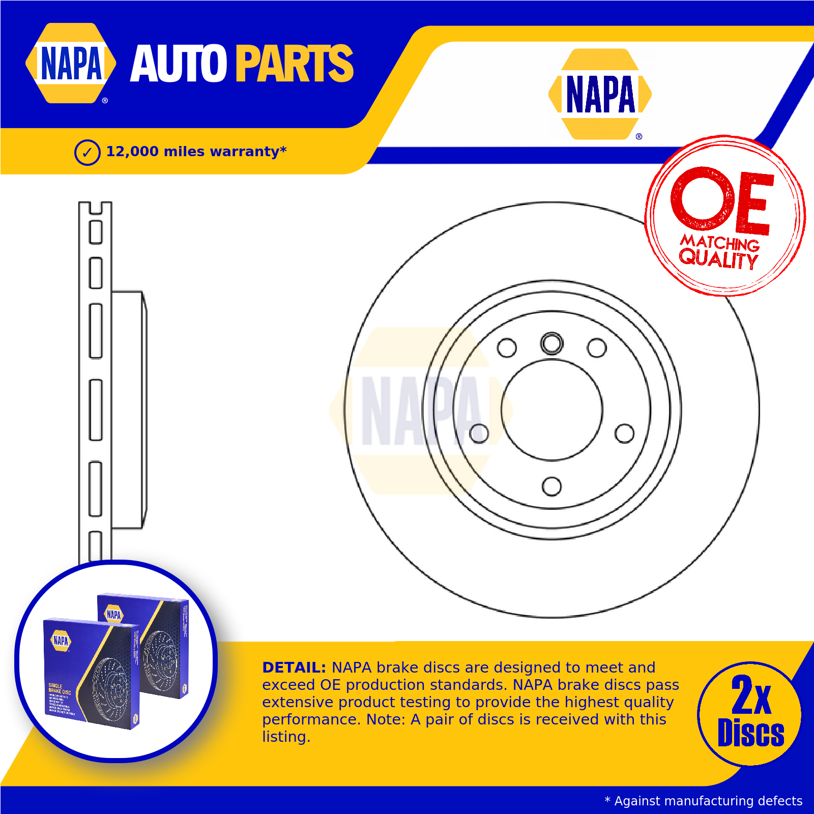 NAPA 2x Brake Discs Pair Vented Front NBD5728 [PM2137855]